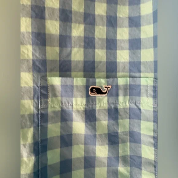 Vineyard Vines Blue Gingham Button Down Shirt Men’s XL Whale Logo Pocket - Picture 5 of 6